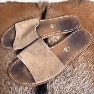 Seychelles Women's 7.5 Leather Slip On Slide‎ Sandals Made in Italy Tan Coastal